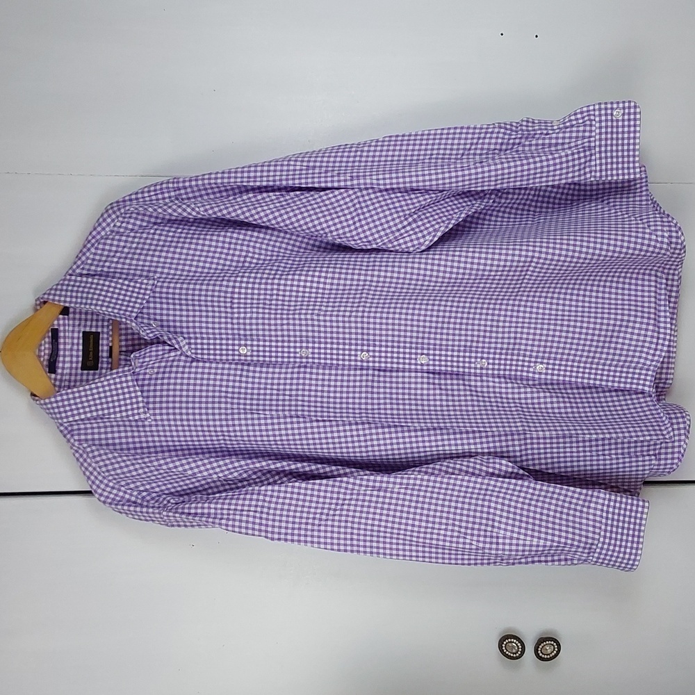 Allen Edmonds Mens Purple CHECKERED Longsleeve Pocket Dress Shirt Preppy S.3X